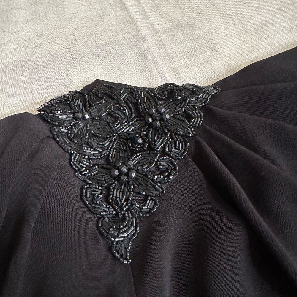 VTG 80s 90s Black Cocktail Dress Beaded Draped Harry Acton For After Five Sz 6 - Picture 8 of 16
